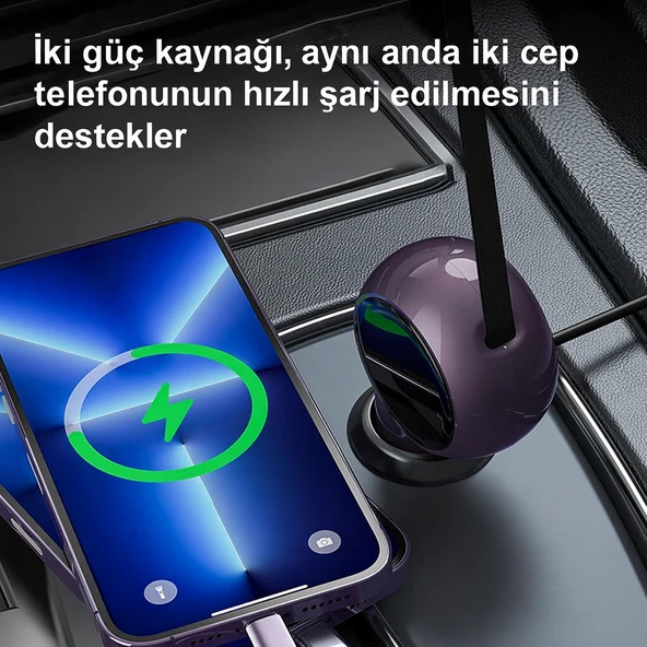2 si 1 Arada Geri Çekilebilir Kablolu Araç Hızlı Şarj Cihazı  60W - 3