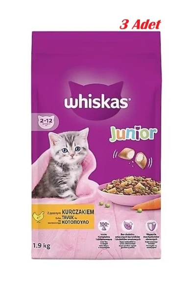 Whiskas Junior Tavuklu Yavru Kuru Kedi Maması 1.9 Kg*3 ADET ürün görseli