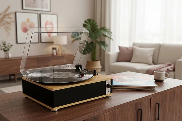 Fomix FM-109 Siyah Hoparlörlü Bluetoothlu Pikap Plak Çalar