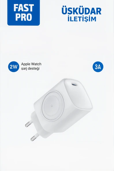 ÜSKÜDAR İLETŞİM  22W  TYPE-C Portlu Hızlı Şarj Adaptörü + Akıllı Saat Şarj Desteği - Resim 2