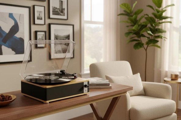 Fomix FM-109 Siyah Hoparlörlü Bluetoothlu Pikap Plak Çalar - 2