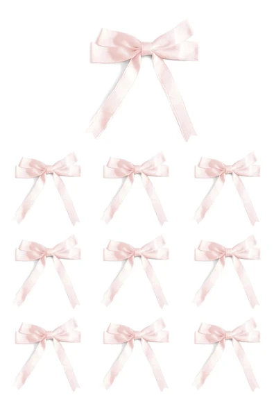 10 Adet Pudra Pembe Saten Fiyonk Süsleme Küçük Kurdele Seti - Resim 3