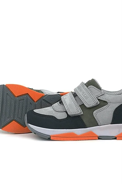 Rakerplus Hakiki Deri Gri Siyah Çocuk Sneakers Spor Ayakkabı - Resim 8