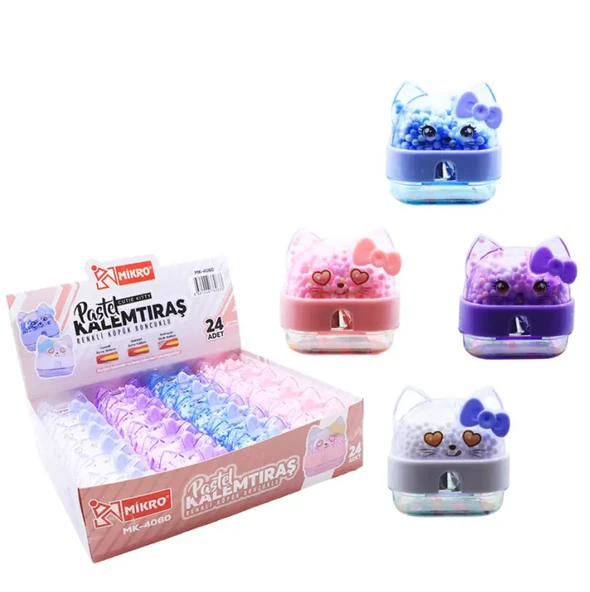 MK-4060 Renkli Köpük Boncuklu Cutie Kitty Pastel Kalemtıraş