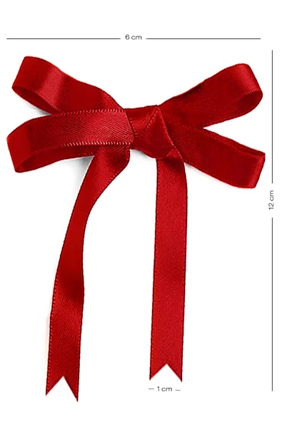 10 Adet Kırmızı Saten Fiyonk Süsleme Küçük Kurdele Seti - 2
