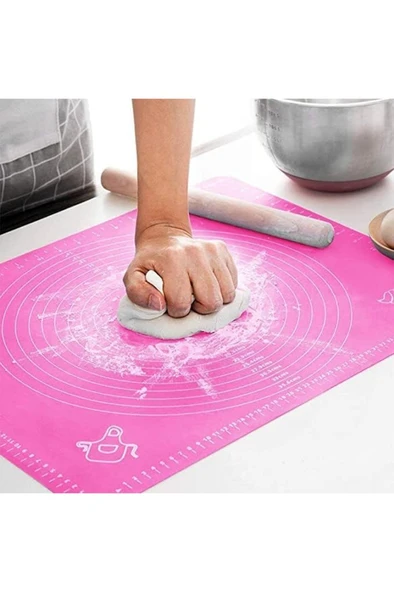Silikon 40×50 Ölçülü Kaymaz Hamur Açma Yoğurma Matı Altlığı Pembe - 4
