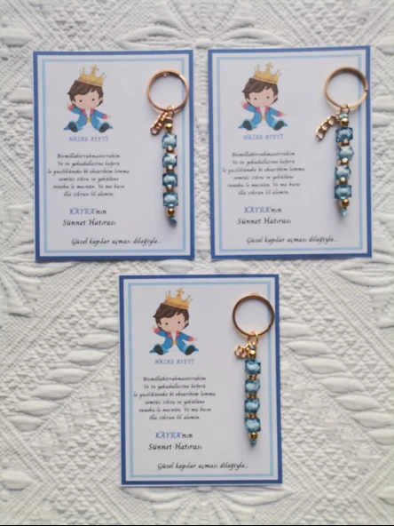 100 Adet Kişiye Özel Nazar Ayeti Sünnet Hatırası Dağıtmalık Mavi Anahtarlık Hediyelik - Resim 3