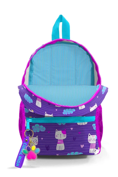 Coral High Minik Yuva Sırt Çantası Mor Pembe Kedi Desenli Iki Bölmeli 23328 - 4