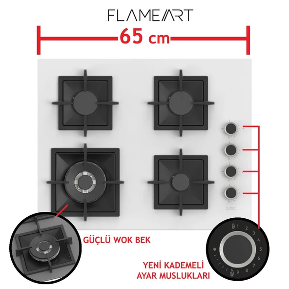 Ferre STEAMART-FRYART-SILENTART Serisi Beyaz Set (SC406-WFA + QEP64CB +D081-SA ) - Döküm Izgara / 65 cm Ocak - 3