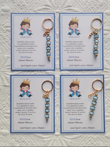100 Adet Kişiye Özel Nazar Ayeti Sünnet Hatırası Dağıtmalık Mavi Anahtarlık Hediyelik - Resim 4