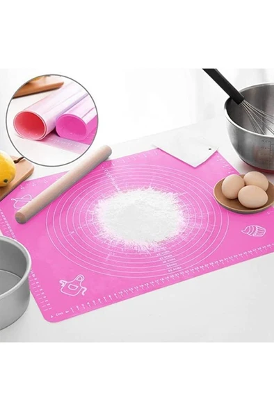 Silikon 40×50 Ölçülü Kaymaz Hamur Açma Yoğurma Matı Altlığı Pembe - 3