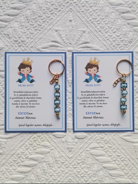 100 Adet Kişiye Özel Nazar Ayeti Sünnet Hatırası Dağıtmalık Mavi Anahtarlık Hediyelik - Resim 2