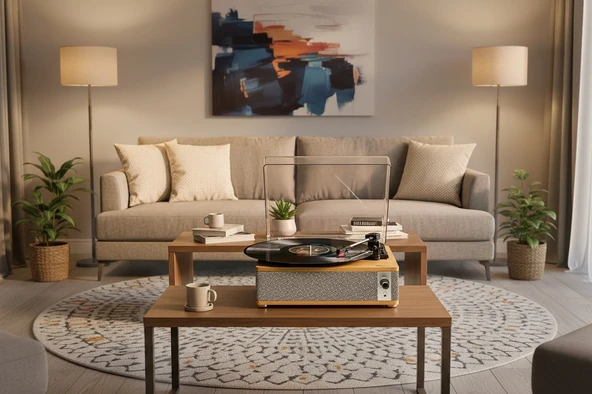 Fomix FM-109 Gri Hoparlörlü Bluetoothlu Pikap Plak Çalar