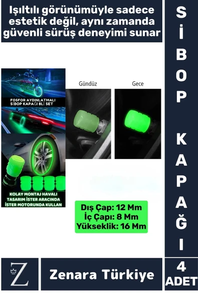 Tüm Otomobil Bisiklet Motosiklet Minibüslerle Uyumlu Kolay Montaj Fosforlu Sibop Kapağı 4 Adet ürün görseli