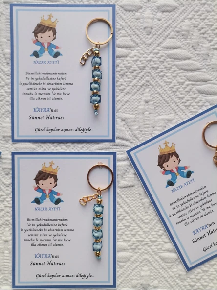100 Adet Kişiye Özel Nazar Ayeti Sünnet Hatırası Dağıtmalık Mavi Anahtarlık Hediyelik - Resim 6