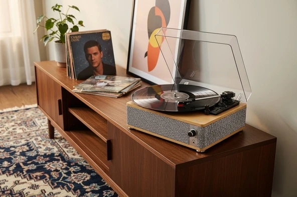 Fomix FM-109 Gri Hoparlörlü Bluetoothlu Pikap Plak Çalar - 2