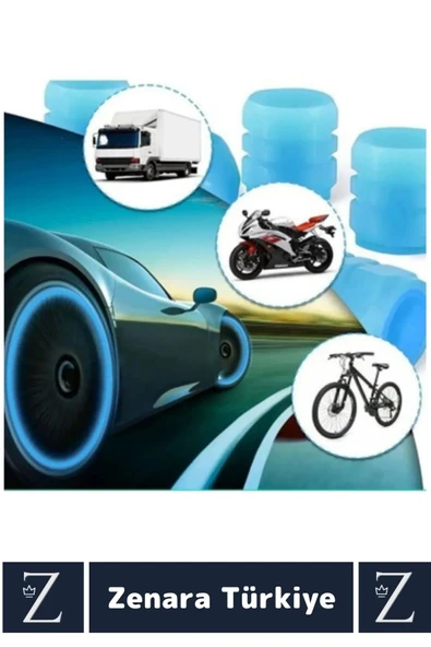 Tüm Otomobil Bisiklet Motosiklet Minibüslerle Uyumlu Kolay Montaj Fosforlu Sibop Kapağı 4 Adet - 4