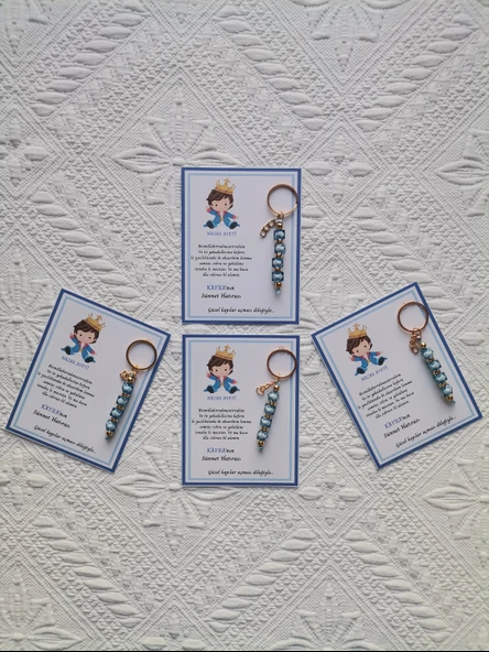 100 Adet Kişiye Özel Nazar Ayeti Sünnet Hatırası Dağıtmalık Mavi Anahtarlık Hediyelik - Resim 5