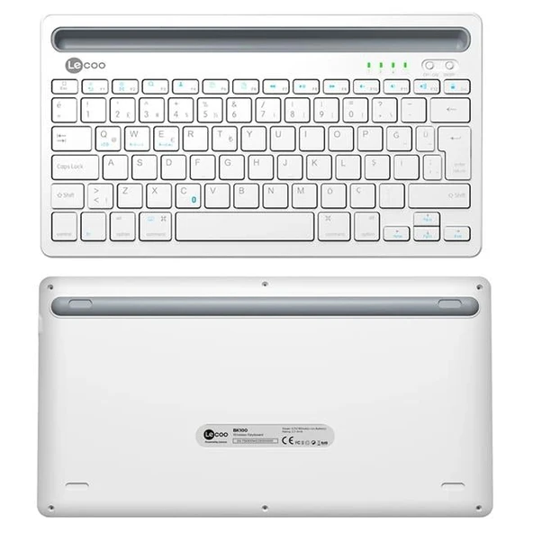 Lenovo Lecoo BK100 Bluetooth V3.0 Çoklu Cihaz Uyumlu Şarj Edilebilir Kablosuz Beyaz Türkçe Q Klavye - Resim 4