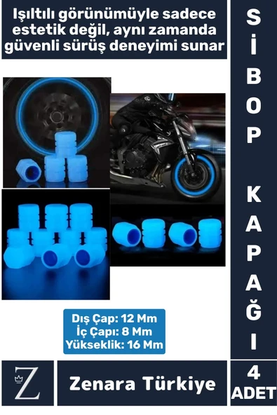 Tüm Otomobil Bisiklet Motosiklet Minibüslerle Uyumlu Kolay Montaj Fosforlu Sibop Kapağı 4 Adet - 1