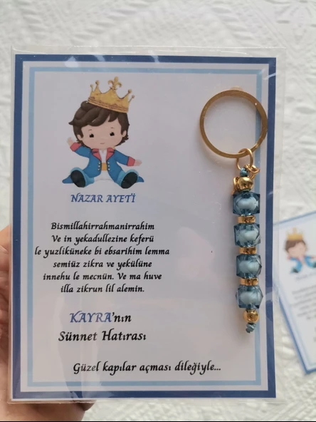 100 Adet Kişiye Özel Nazar Ayeti Sünnet Hatırası Dağıtmalık Mavi Anahtarlık Hediyelik - Resim 7