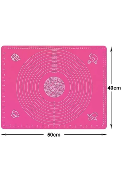 Silikon 40×50 Ölçülü Kaymaz Hamur Açma Yoğurma Matı Altlığı Pembe - 2