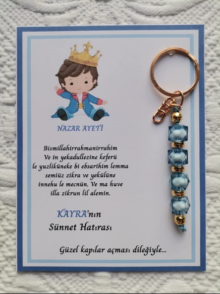 100 Adet Kişiye Özel Nazar Ayeti Sünnet Hatırası Dağıtmalık Mavi Anahtarlık Hediyelik ürün görseli