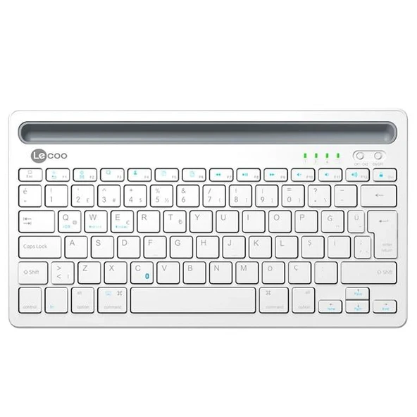 Lenovo Lecoo BK100 Bluetooth V3.0 Çoklu Cihaz Uyumlu Şarj Edilebilir Kablosuz Beyaz Türkçe Q Klavye - Resim 2