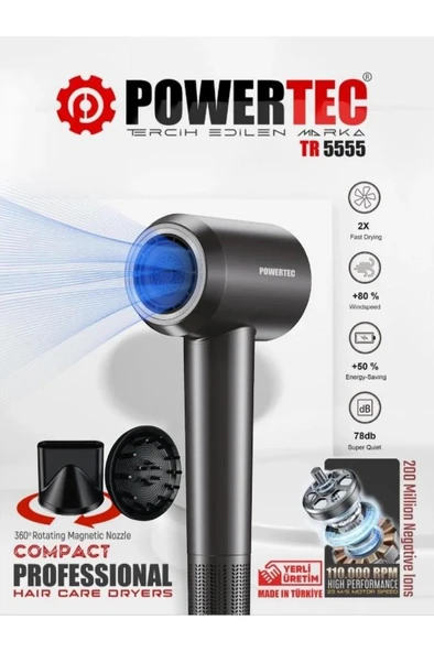 Powertec TR-5555 S Plazma Fön Makinası - Gri - 2