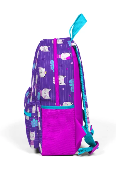Coral High Minik Yuva Sırt Çantası Mor Pembe Kedi Desenli Iki Bölmeli 23328 - 2