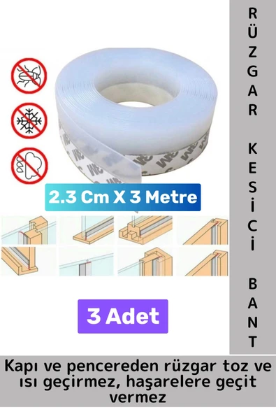 Premium Kapı Altı Pencere Rüzgar Toz Isı Böcek Haşere Önleyen Rüzgar Kesici Bant 3 Metre 3 Adet ürün görseli