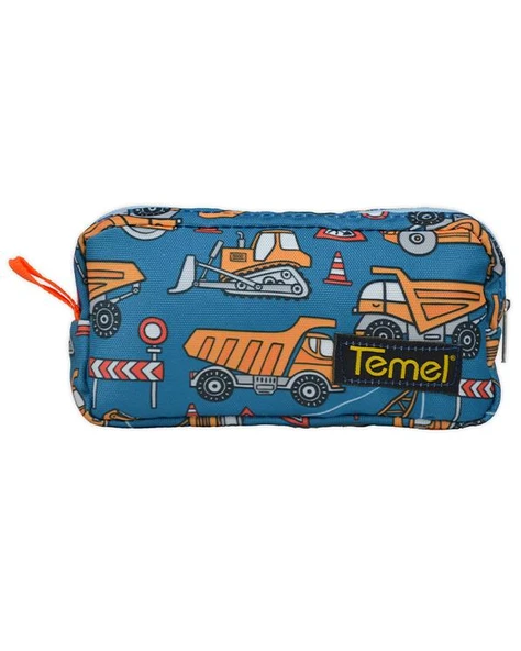 Temel İş Makinalı Desenli Lacivert Tek Gözlü Kalem Çantası ürün görseli