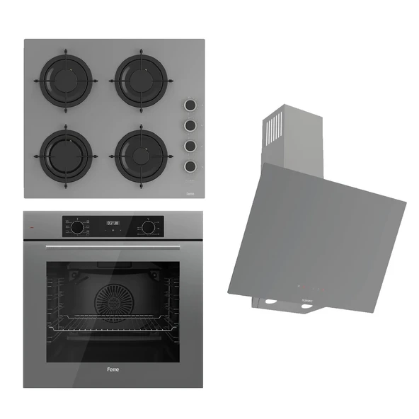 Ferre FLOWART-SILENTART Serisi Gri Set (CS208-FA + QBL63CPR +D079-SA ) - Emaye Izgara / Kademeli Musluk