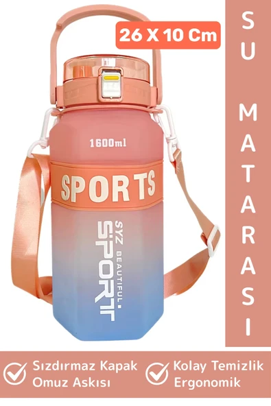 Dayanıklı BPA İçermz Sızdırmaz Kapak Kolay Temizlenir Okul Ofis Spor Omuz Askılı Su Matarası 1600 ML ürün görseli