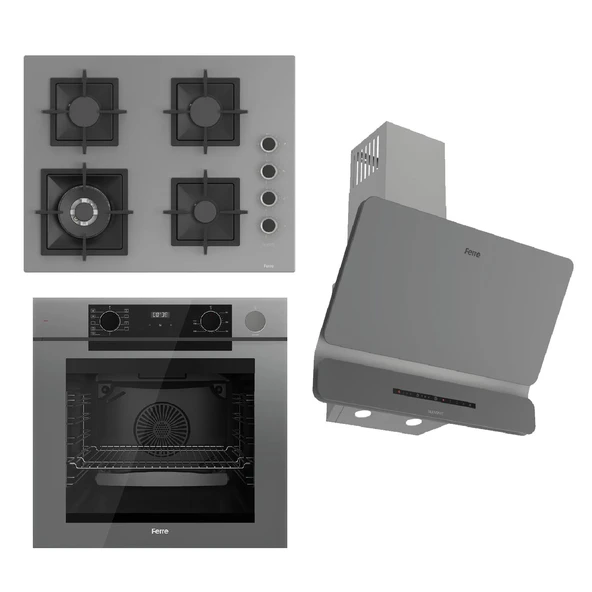 Ferre STEAMART-FRYART-SILENTART Serisi Gri Set (SC408-WFA + QEP64CPR +D082-SA ) - Döküm Izgara / 65 cm Ocak