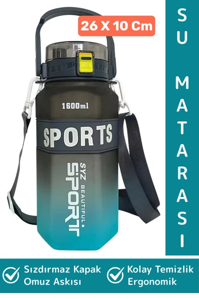 Dayanıklı BPA İçermz Sızdırmaz Kapak Kolay Temizlenir Okul Ofis Spor Omuz Askılı Su Matarası 1600 ML ürün görseli