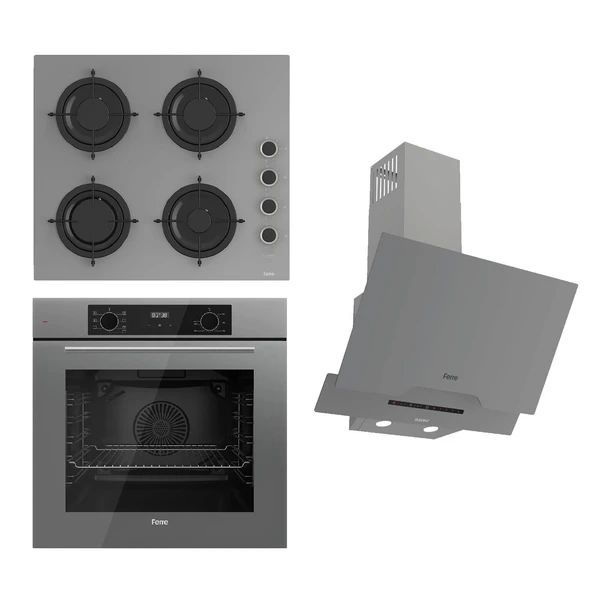 Ferre FLOWART-SILENTART Serisi Gri Set (CS208-FA + QBL63CPR +D065-SA ) - Emaye Izgara / Kademeli Musluk ürün görseli 1