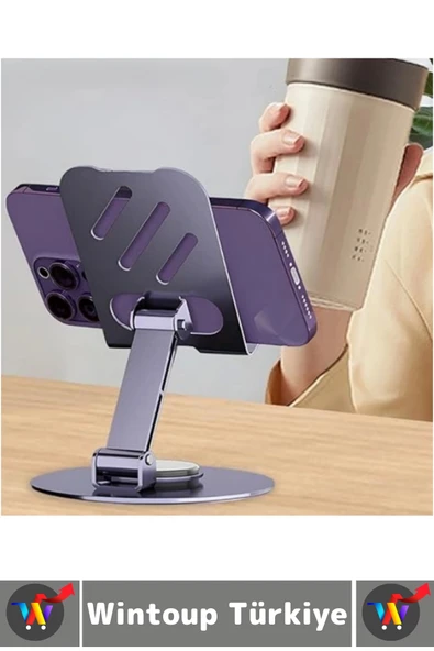 Dayanıklı Kaymaz Dik Yatay Kullanım 360 Derece Dönebilir Katlanabilir Masaüstü Tablet Telefon Tutucu - Resim 6