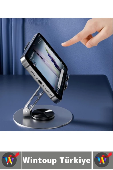 Dayanıklı Kaymaz Dik Yatay Kullanım 360 Derece Dönebilir Katlanabilir Masaüstü Tablet Telefon Tutucu - Resim 4