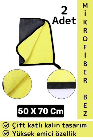 Araç İç Dış Temizleme Yüksek Emici Çift Katlı Yünlü Mikrofiber Araba Temizlik Bezi 50x70 Cm 2 Adet ürün görseli