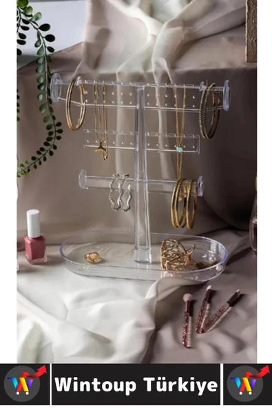 Dayanıklı Çok Şık Modern Pratik Düzenleyici Takı Küpe Kolye Yüzük Şeffaf Takı Organizeri 27 X 23 Cm - 2