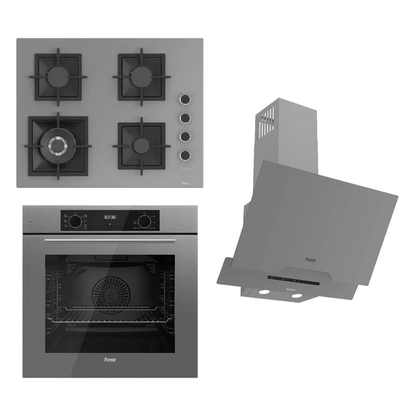 Ferre FLOWART-SILENTART Serisi Gri Set (SC408-WFA + QBL63CPR +D065-SA ) - Döküm Izgara / 65 cm Ocak