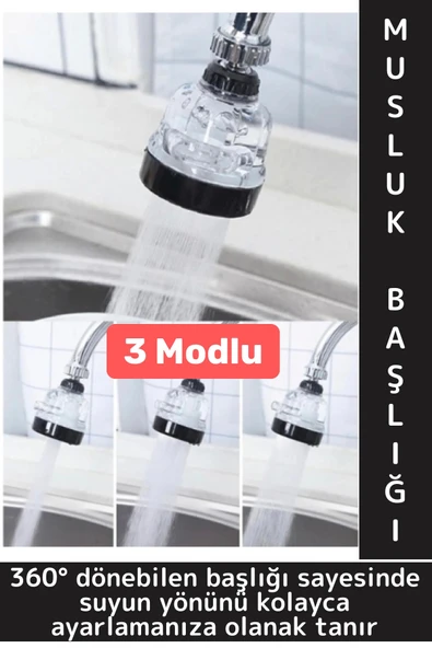 Tüm Musluklarla Uyumlu Banyo Mutfak Lavabo Yoğun Yumuşak Orta 3 Modlu Çok Fonksiyonlu Musluk Başlığı
