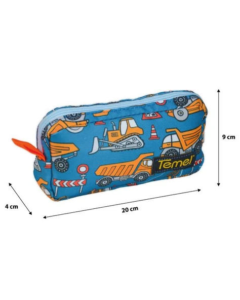 Temel İş Makinalı Desenli Lacivert Tek Gözlü Kalem Çantası - Resim 4