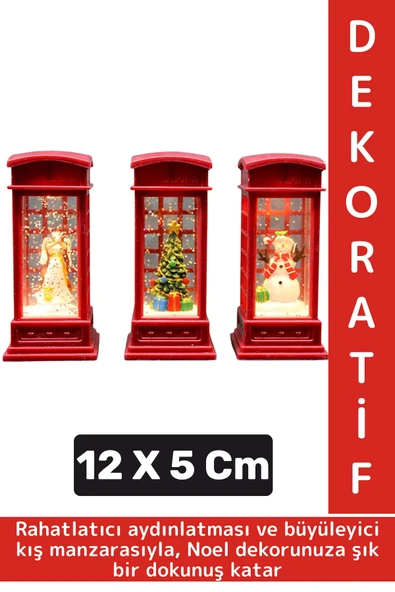 Dekoratif Hediyelik Ev Ofis Christmas Yılbaşı Noel Tema Telefon Kulübeli Işıklı Kar Küresi 12 X 5 Cm ürün görseli