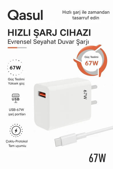 67W Turbo Sayaçlı Süper Hızlı Şarj Cihazı iPhone Samsung Xiaomi Laptop Uyumlu - 5