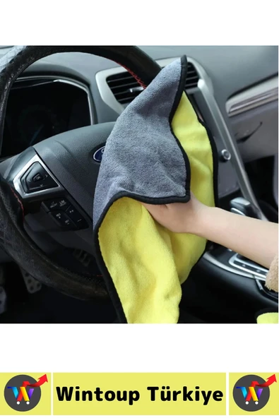 Araç İç Dış Temizleme Yüksek Emici Çift Katlı Kalın Yünlü Mikrofiber Araba Temizlik Bezi 50x70 Cm - Resim 5