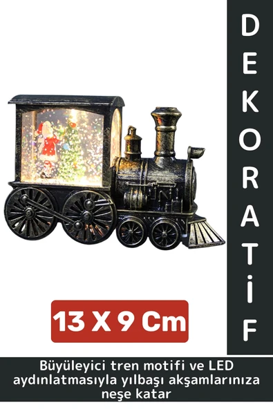 Dekoratif Hediyelik Masaüstü Ev Ofis Christmas Yılbaşı Noel Tema Trenli Işıklı Kar Küresi 13 X 9 Cm ürün görseli