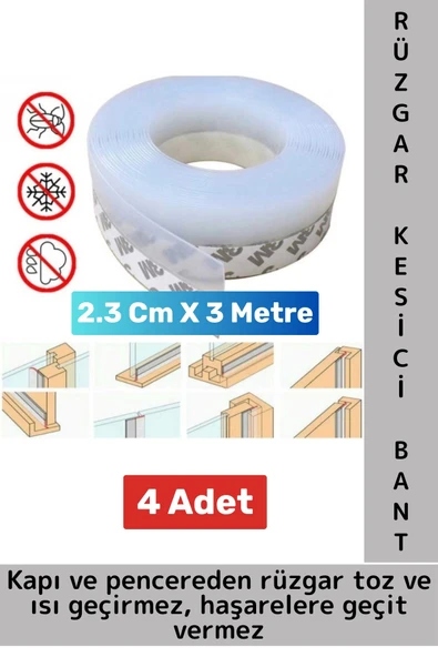 Premium Kapı Altı Pencere Rüzgar Toz Isı Böcek Haşere Önleyen Rüzgar Kesici Bant 3 Metre 4 Adet ürün görseli 1