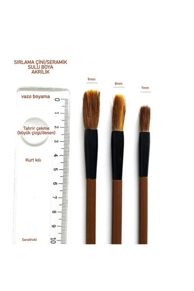 Çini tahrir, seramik sırlama fırça seti, seramik boyama, çini, vazo, resim, brush-Set 3 Parça ürün görseli
